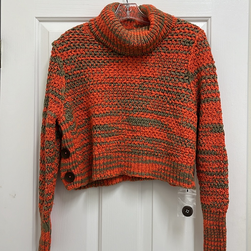 NWT Free People Stripe Crop Cowl Neck Sweater Small